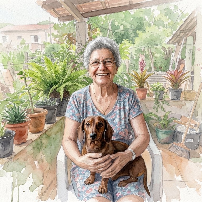 A mesma foto transformada em arte no estilo Aquarela