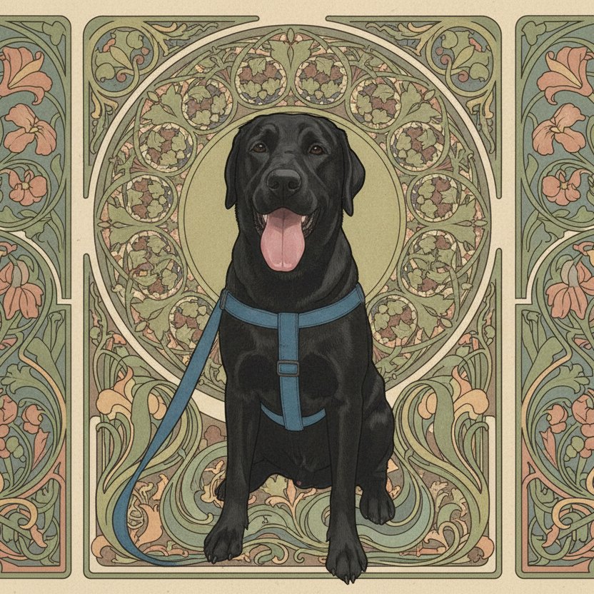 A mesma foto transformada em arte no estilo Art Nouveau