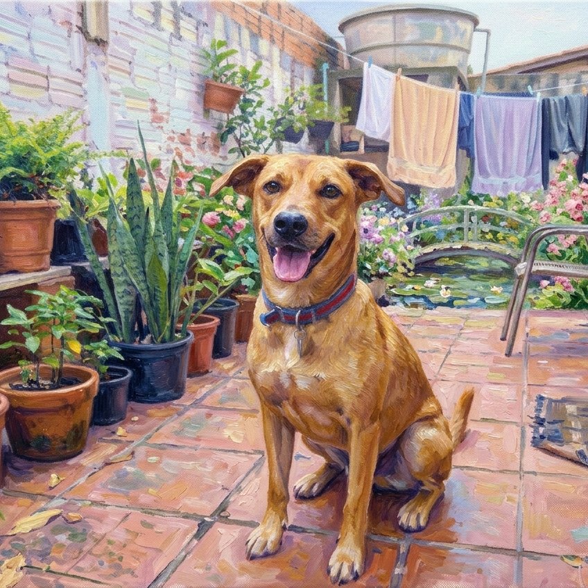 A mesma foto transformada em arte no estilo Impressionismo