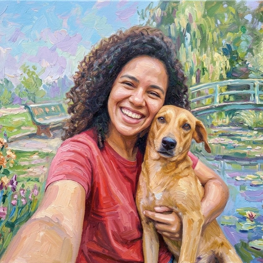 A mesma foto transformada em arte no estilo Impressionismo