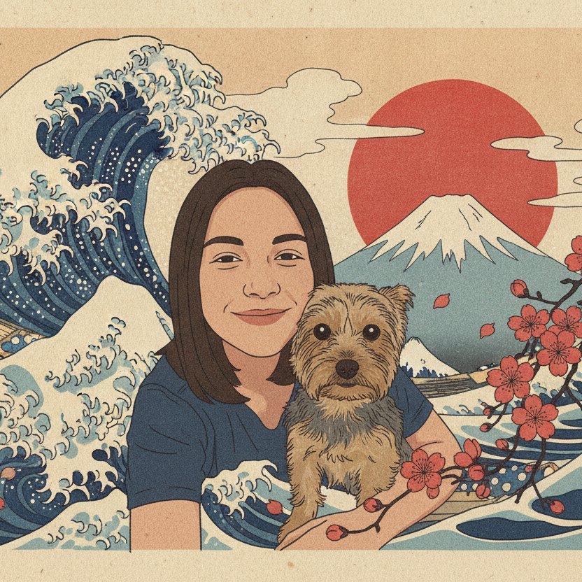 A mesma foto transformada em arte no estilo Grande Onda de Kanagawa