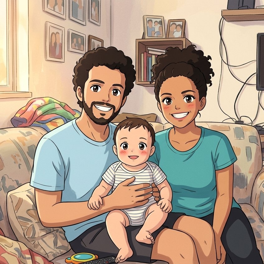 A mesma foto transformada em arte no estilo Mangá Ghibli