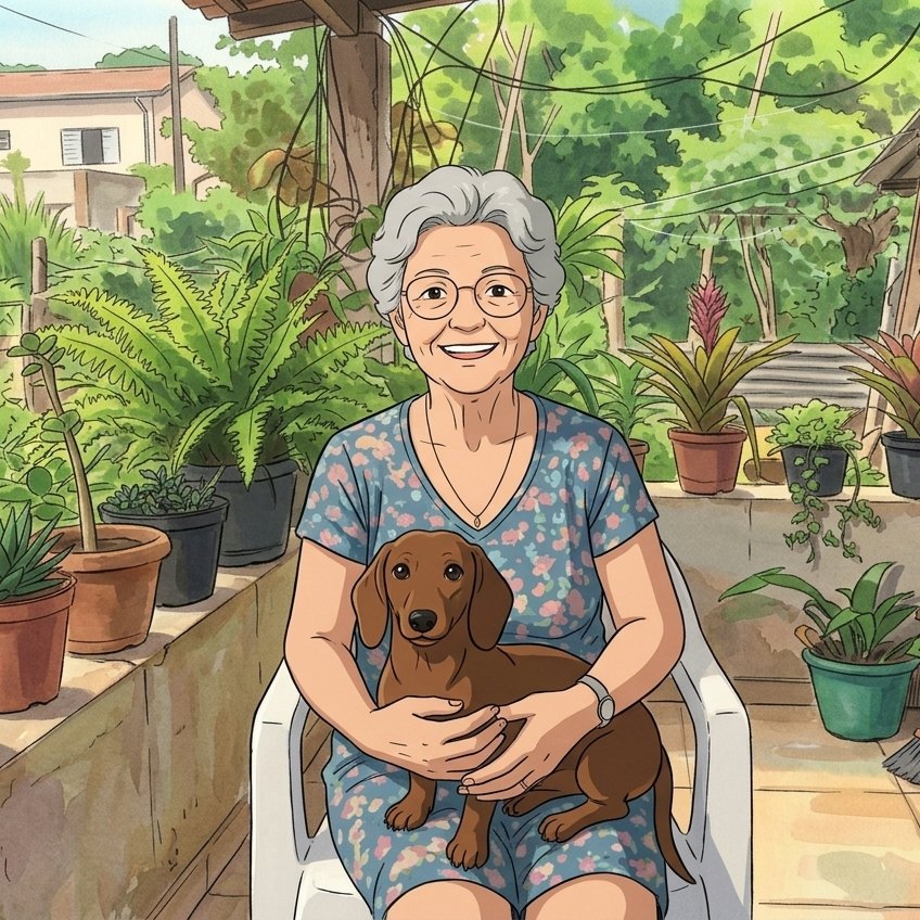 A mesma foto transformada em arte no estilo Mangá Ghibli