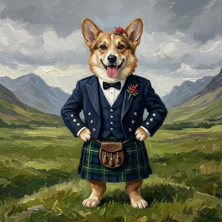 A mesma foto transformada em arte no estilo Pet Escocês
