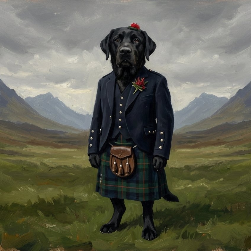 A mesma foto transformada em arte no estilo Pet Escocês