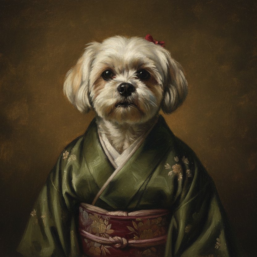 A mesma foto transformada em arte no estilo Pet Gueixa