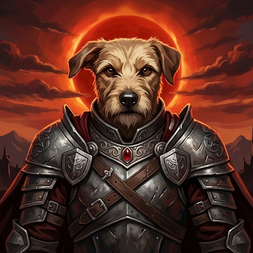A mesma foto transformada em arte no estilo Pet Guerreiro