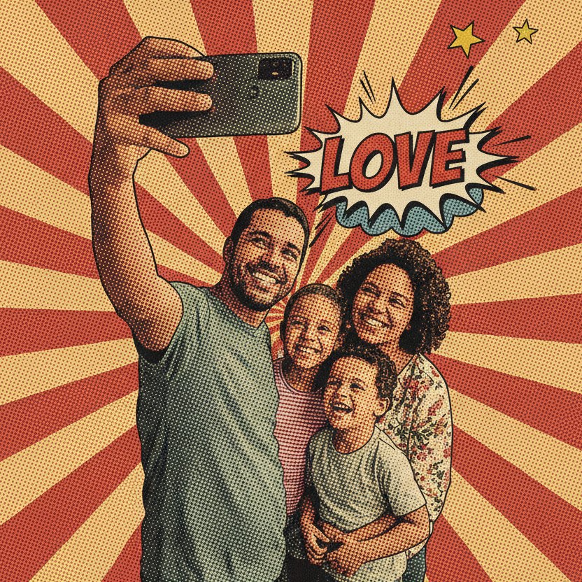 A mesma foto transformada em arte no estilo Pop Art