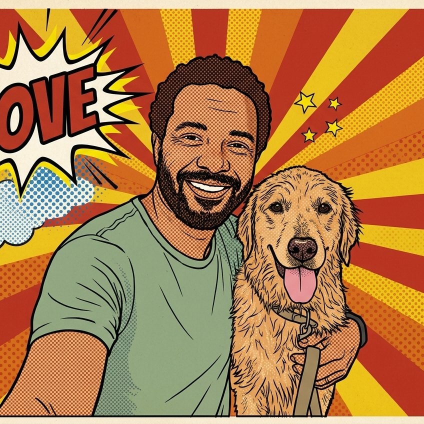 A mesma foto transformada em arte no estilo Pop Art