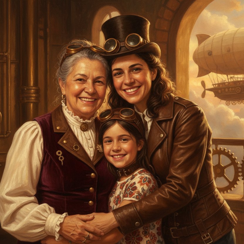 A mesma foto transformada em arte no estilo Steampunk