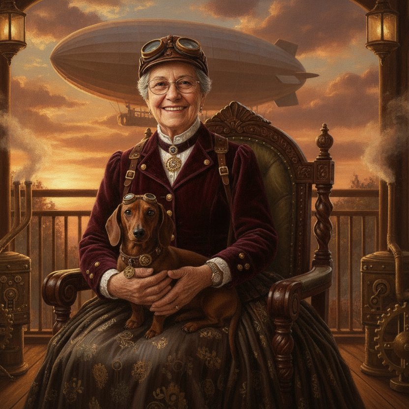 A mesma foto transformada em arte no estilo Steampunk