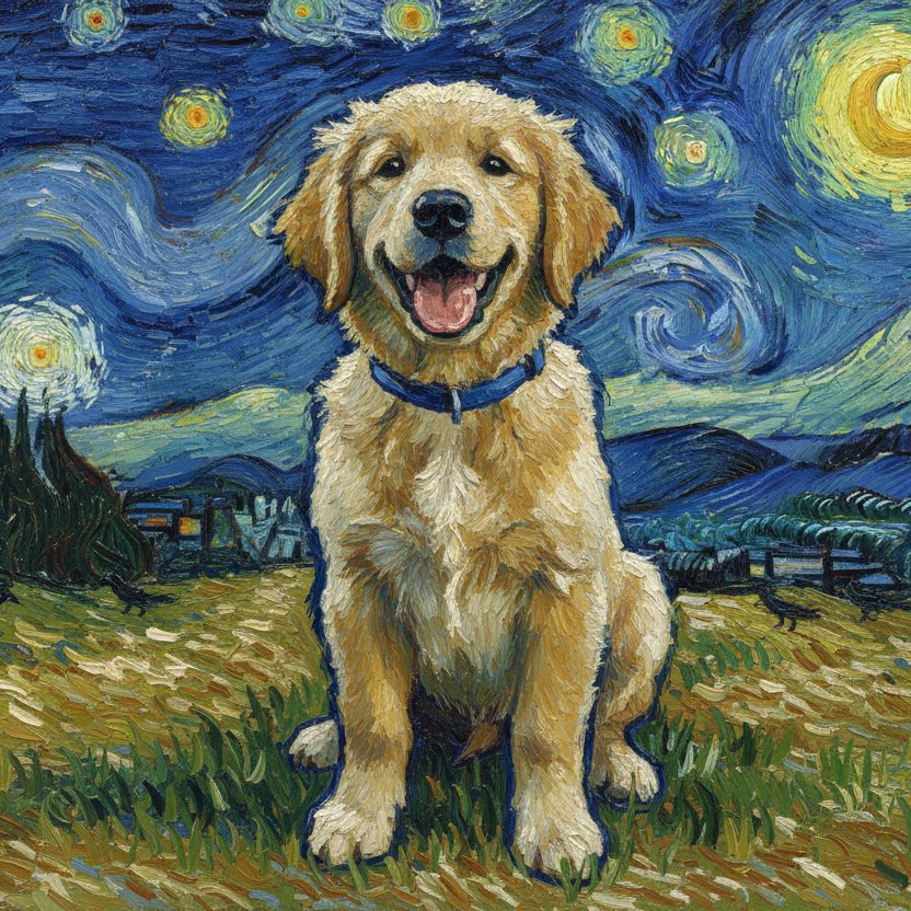 A mesma foto transformada em arte no estilo Van Gogh