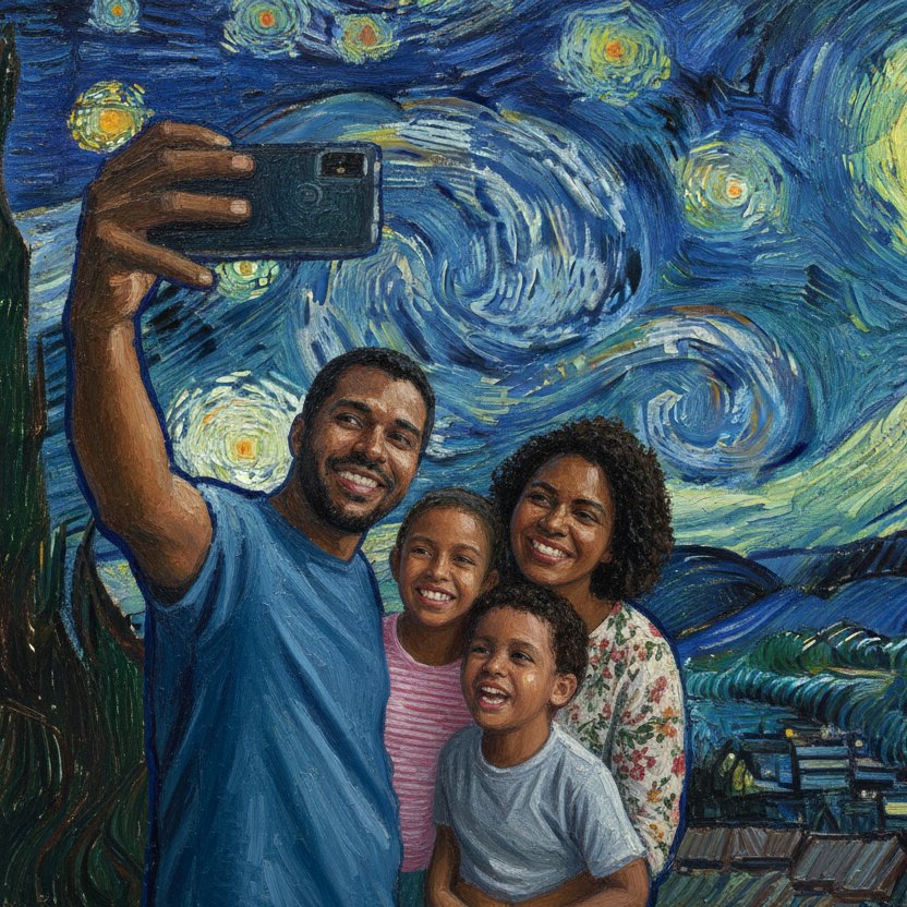 A mesma foto transformada em arte no estilo Van Gogh