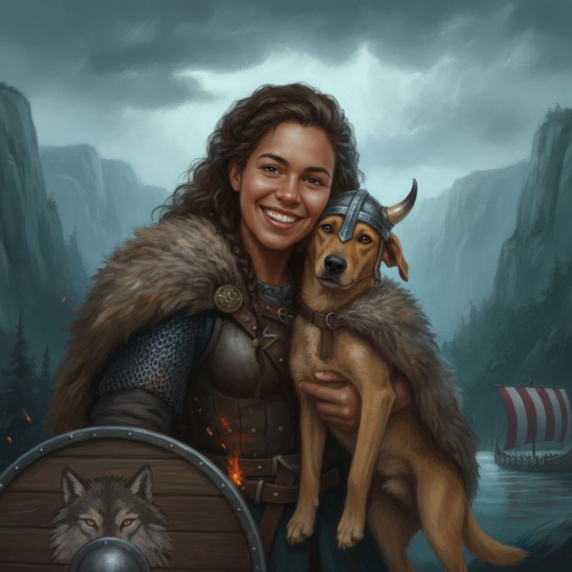 A mesma foto transformada em arte no estilo Viking