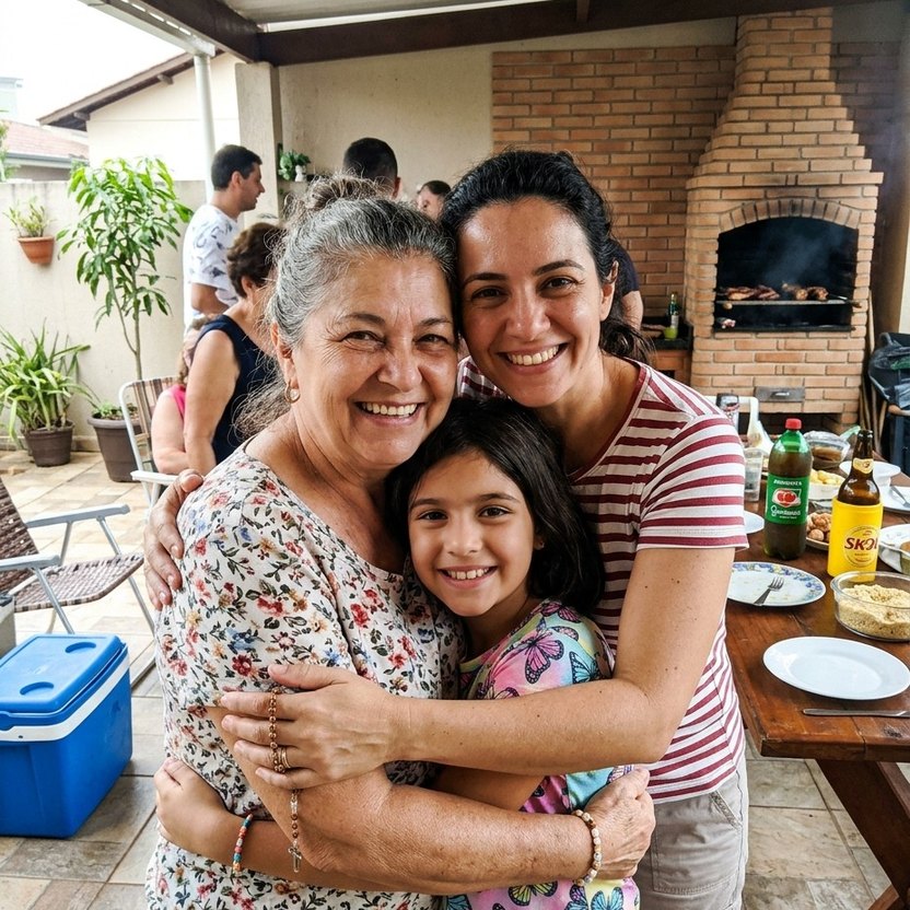 Foto original de uma família, tirada no celular