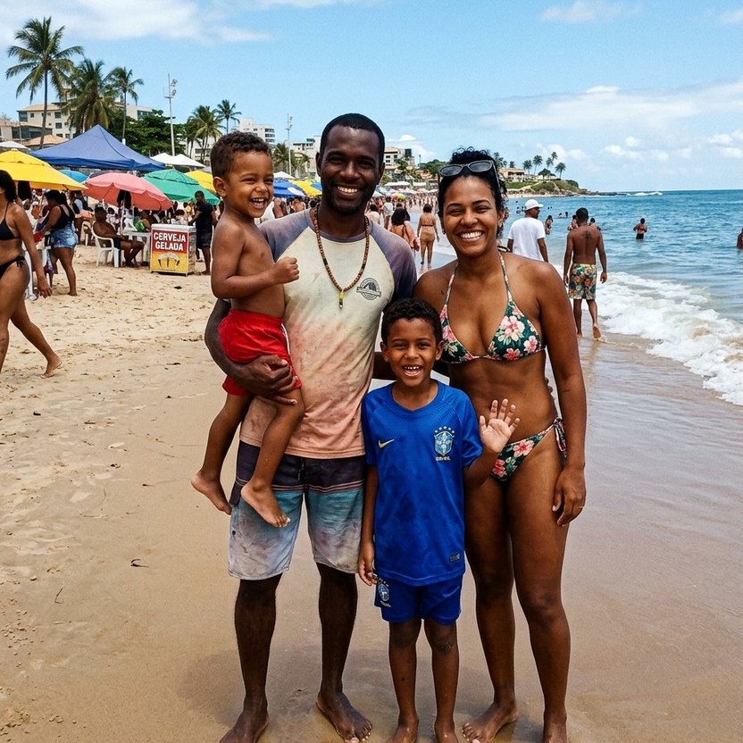 Foto original de uma família, tirada no celular