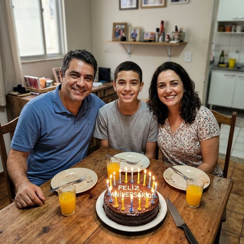 Foto original de uma família, tirada no celular