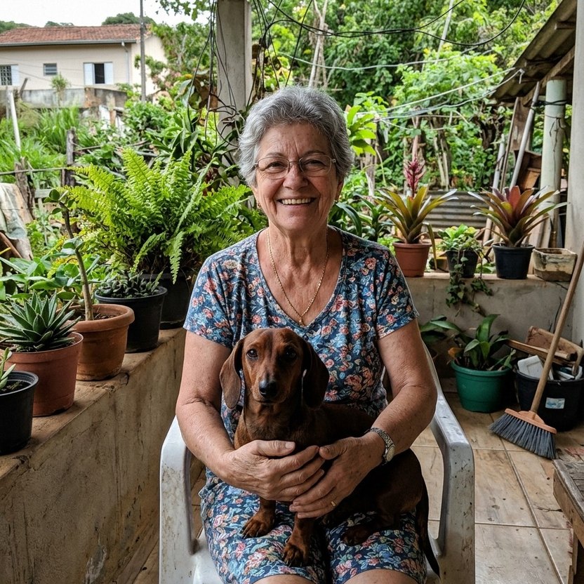 Foto original de uma pessoa com o pet, tirada no celular