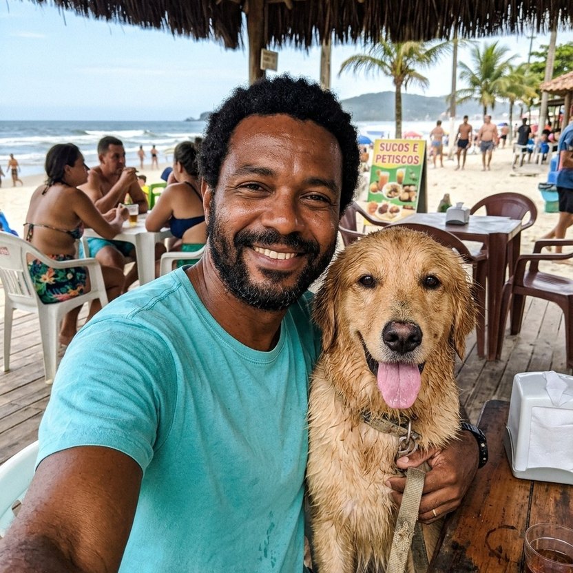 Foto original de uma pessoa com o pet, tirada no celular