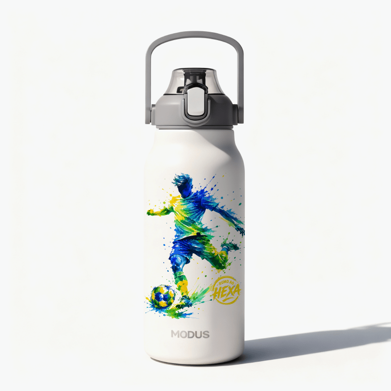 Garrafa - Modus - 1,7L - Branco - Copa - Jogador - aquarela - Customizi
