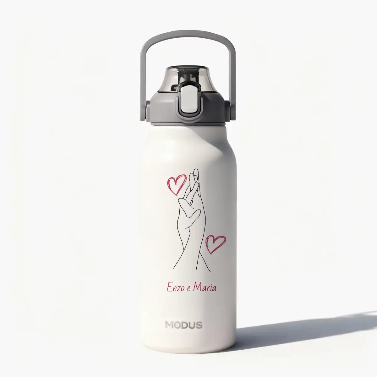 Garrafa - Modus - 1,7L - Branco - Namorados - Mãos - Dadas - Customizi