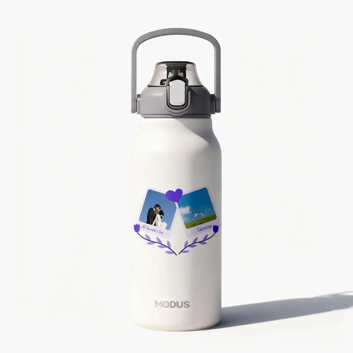 Garrafa - Modus - 1,7L - Branco - Namorados - Polaroid - Flores - Customizi