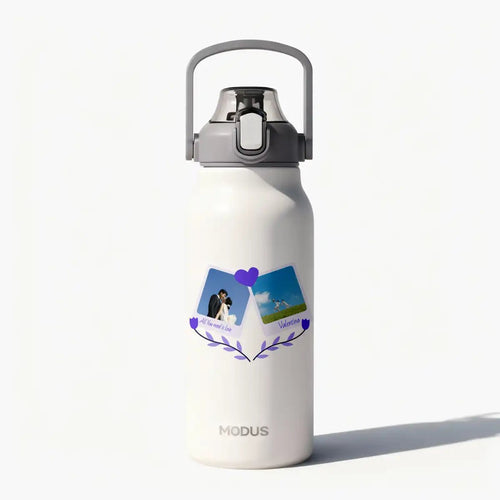 Garrafa - Modus - 1,7L - Branco - Namorados - Polaroid - Flores - Customizi