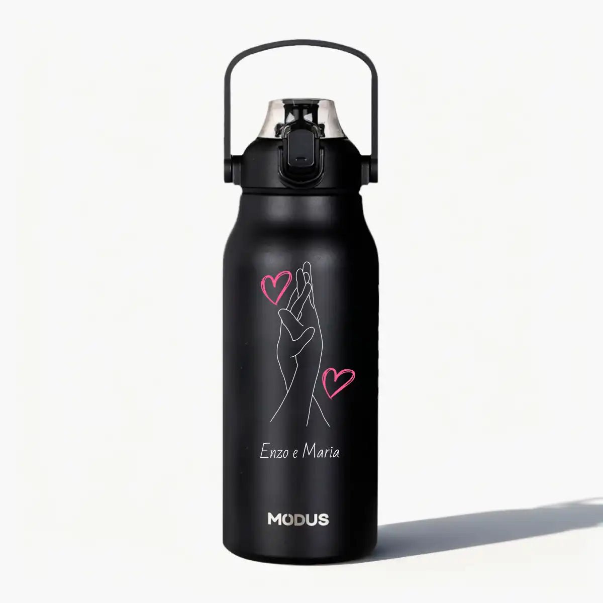 Garrafa - Modus - 1,7L - Preto - Namorados - Mãos - dadas - Customizi