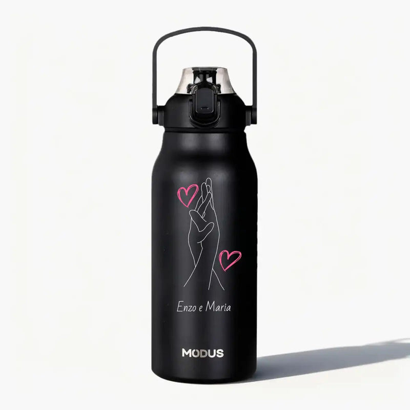 Garrafa - Modus - 1,7L - Preto - Namorados - Mãos - dadas - Customizi