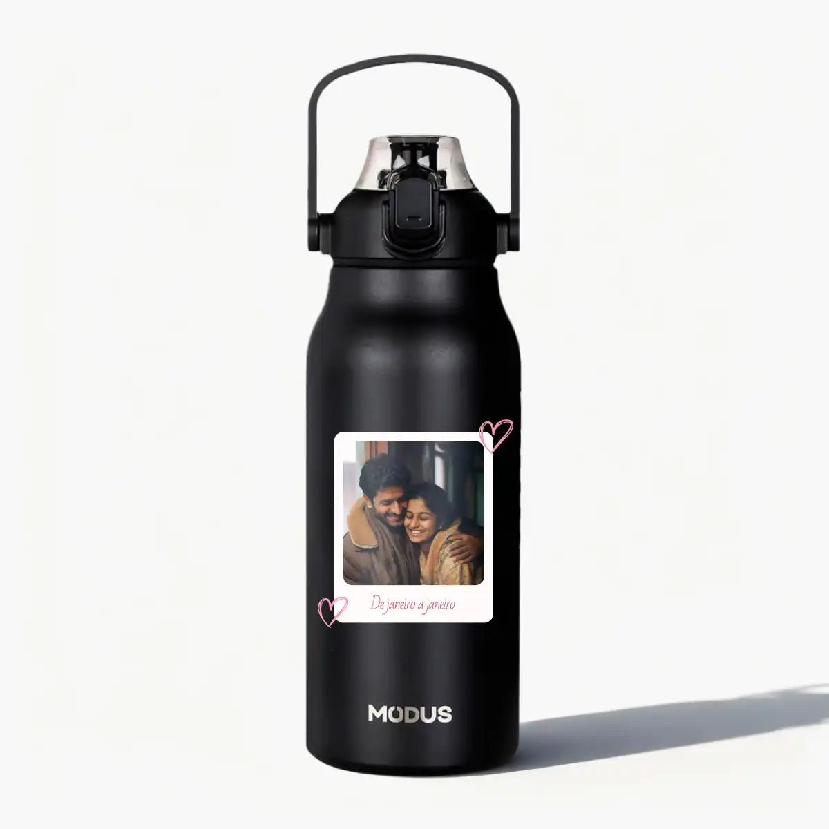 Garrafa - Modus - 1,7L - Preto - Namorados - Polaroid - Customizi