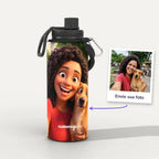 Garrafa Térmica 1L Animação 3D personalizada: antes e depois com a foto enviada