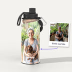 Garrafa Térmica 1L Aquarela personalizada: antes e depois com a foto enviada
