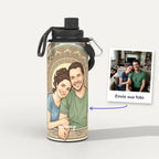 Garrafa Térmica 1L Art Nouveau personalizada: antes e depois com a foto enviada