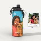 Garrafa Térmica 1L Arte Naïf Brasileira personalizada: antes e depois com a foto enviada