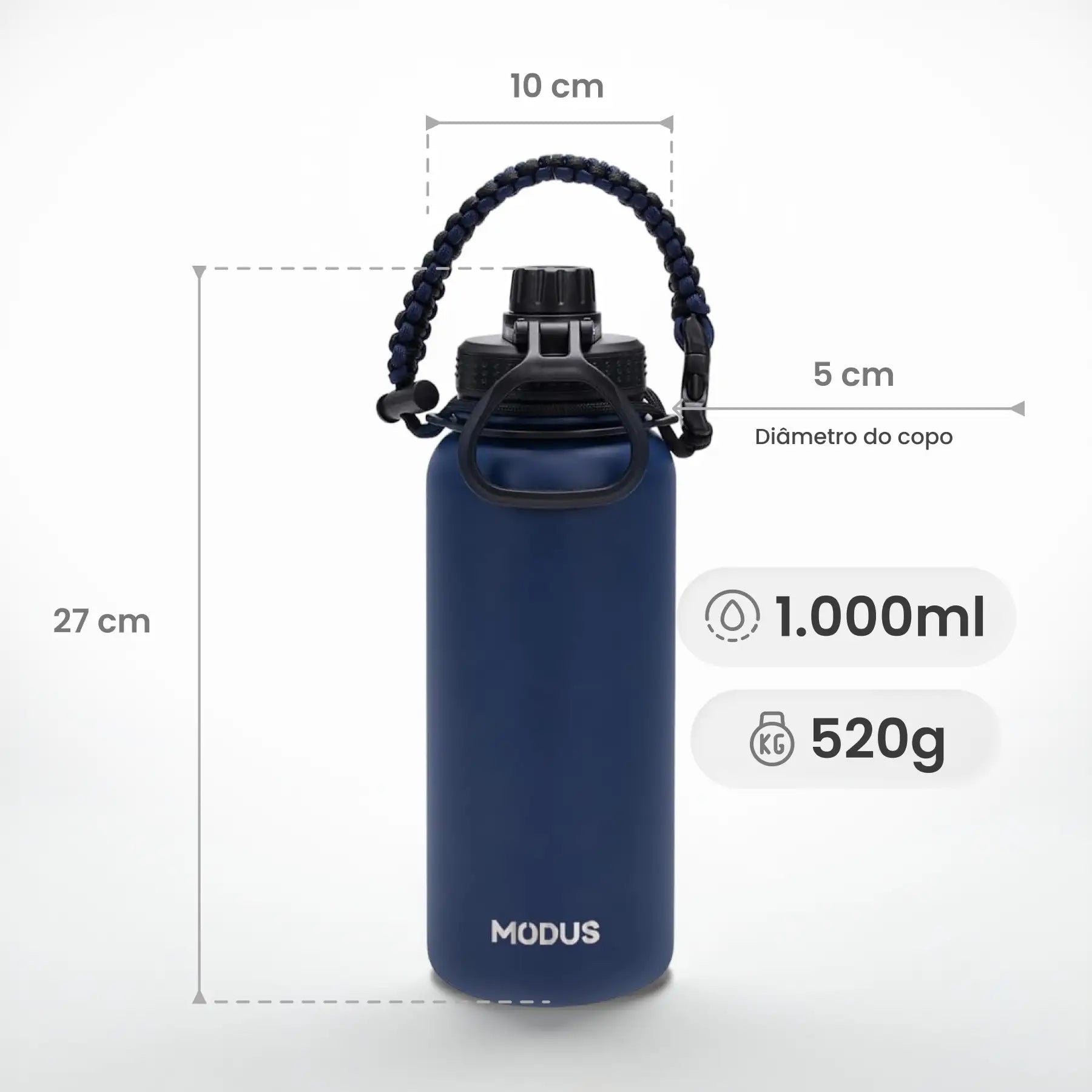Garrafa Modus 1L Azul Texto Vertical - customizi