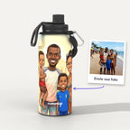 Garrafa Térmica 1L Caricatura personalizada: antes e depois com a foto enviada