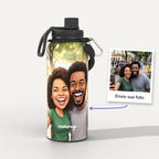 Garrafa Térmica 1L Caricatura personalizada: antes e depois com a foto enviada