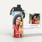 Garrafa Térmica 1L Impressionismo personalizada: antes e depois com a foto enviada