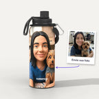 Garrafa Térmica 1L Massinha personalizada: antes e depois com a foto enviada
