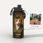 Garrafa Térmica 1L Pet Gueixa Japonesa personalizada: antes e depois com a foto enviada