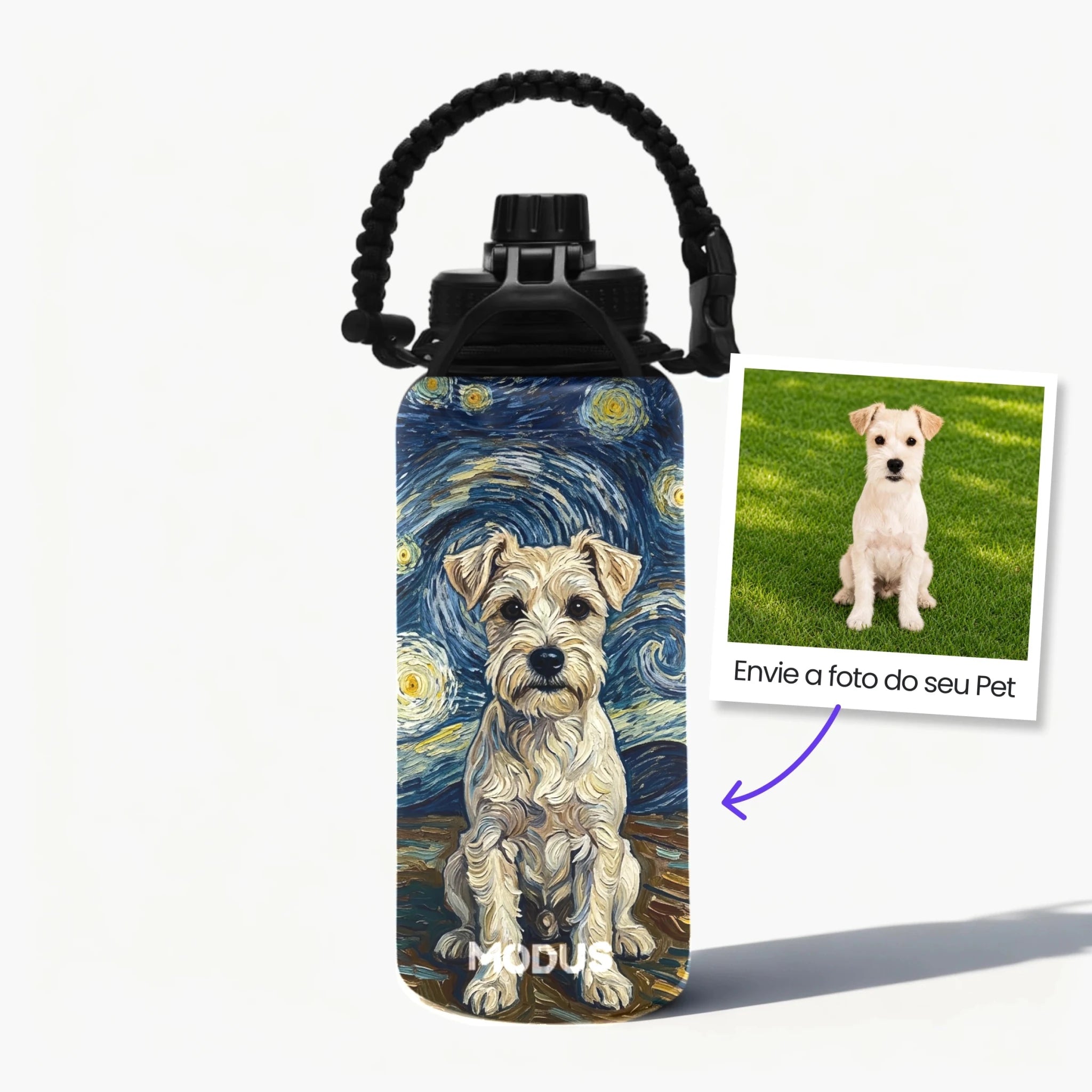 Garrafa Modus 1L Preta Personalizada | Pintura Van Gogh Noite Estrelada - Customizi