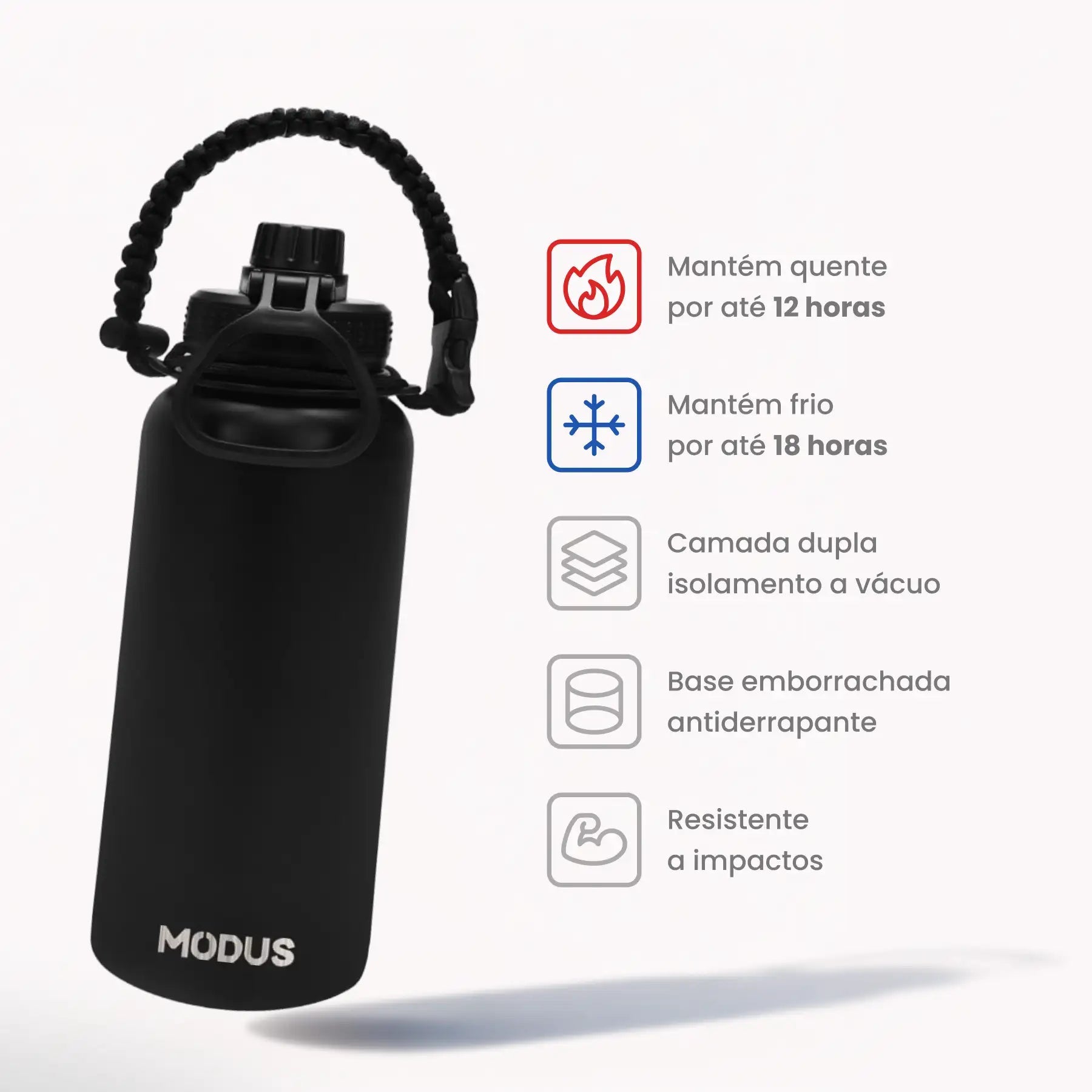 Garrafa - Modus - 1L - Preto - Texto Horizontal - customizi