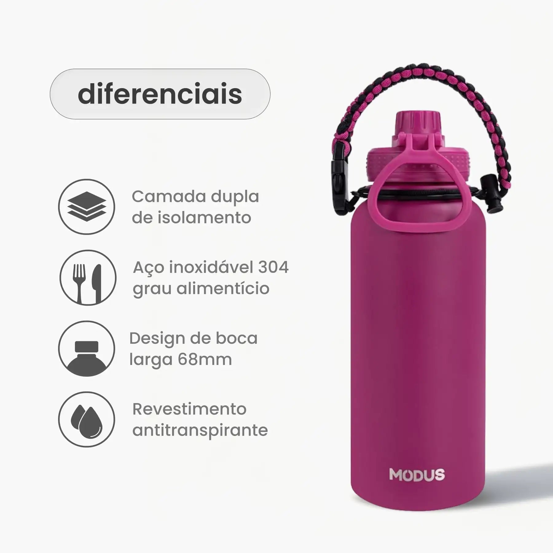 Garrafa Modus 1L Rosa Texto Vertical - customizi