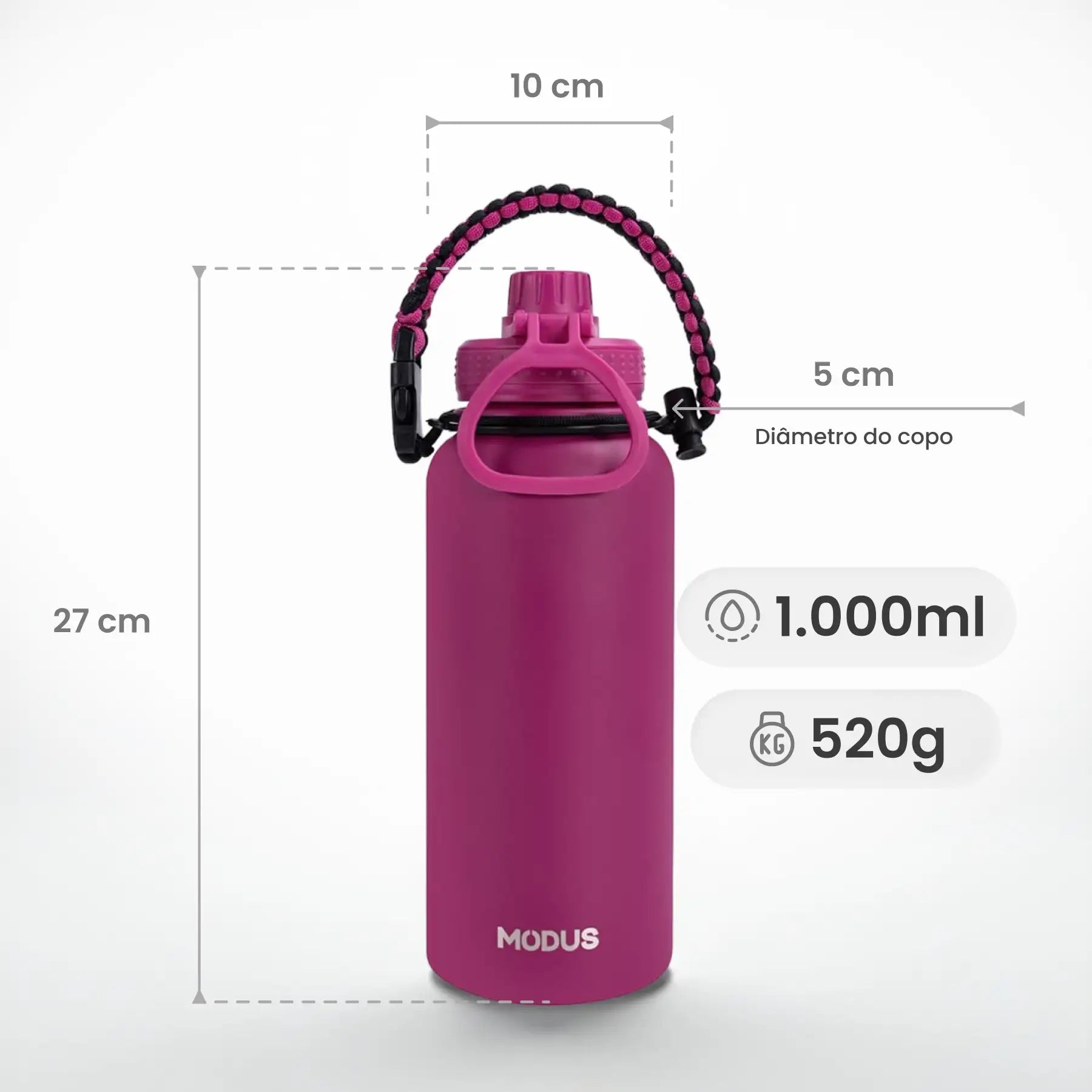 Garrafa Modus 1L Rosa Texto Vertical - customizi