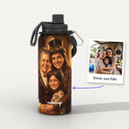 Garrafa Térmica 1L Steampunk personalizada: antes e depois com a foto enviada