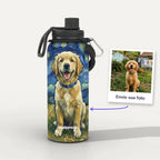 Garrafa Térmica 1L Noite Estrelada Van Gogh personalizada: antes e depois com a foto enviada