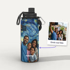 Garrafa Térmica 1L Noite Estrelada Van Gogh personalizada: antes e depois com a foto enviada