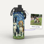 Garrafa Térmica 1L Noite Estrelada Van Gogh personalizada: antes e depois com a foto enviada