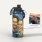 Garrafa Térmica 1L Noite Estrelada Van Gogh personalizada: antes e depois com a foto enviada