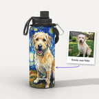Garrafa Térmica 1L Noite Estrelada Van Gogh personalizada: antes e depois com a foto enviada
